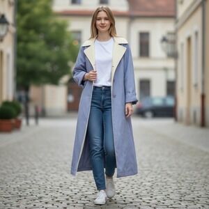 Vintage American Bazaar Womens Petite‎ Periwinkle Blue Trench Coat Luxury Size 6